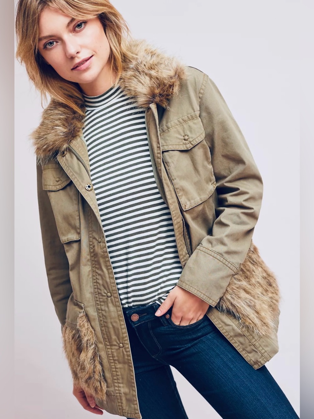 Anthropologie Faux Fur-Trimmed Field Parka Women’s Size XS